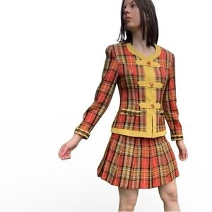 Vintage 60s Plaid Tartan Skirt Set